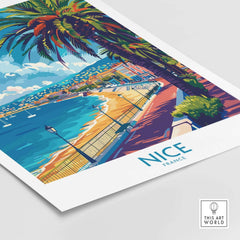 Nice Poster - French Riviera art print showcasing Nice's vibrant coastal scenery and palm trees.