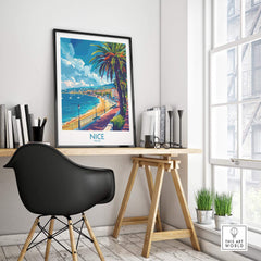 Nice Poster - French Riviera displayed in a stylish room with a view of the Mediterranean coastline.