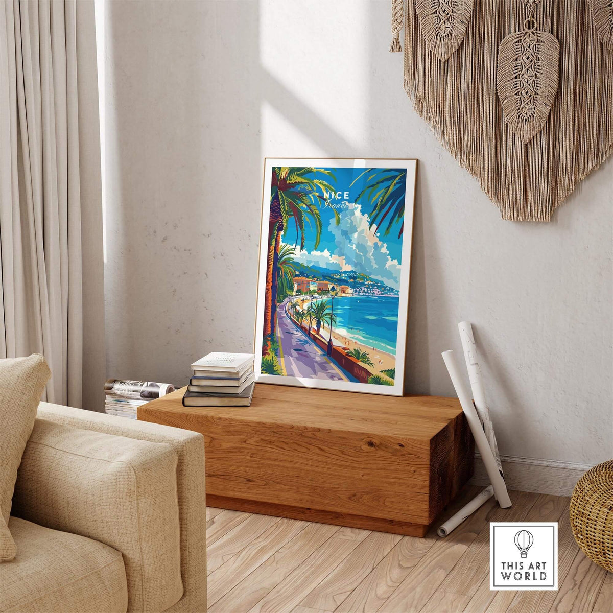 Nice Print - France travel poster featuring the scenic French Riviera, perfect for home decor.