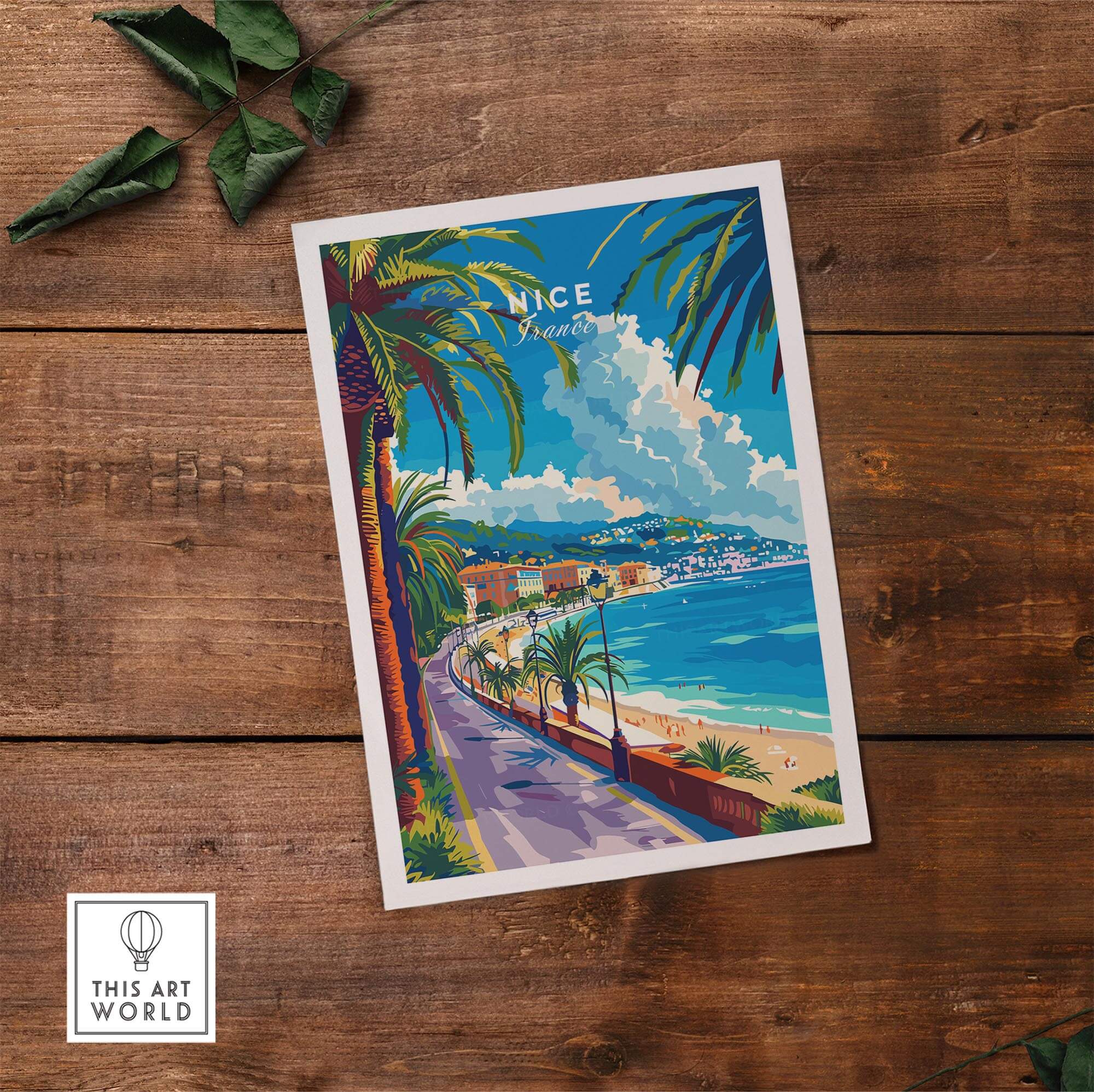 Nice Print - France vibrant travel poster showcasing the scenic coastline of Nice, France, ideal for home decoration.