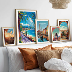 Nice Print - France travel posters showcasing stunning landscapes and cityscapes in a stylish home decor setting.