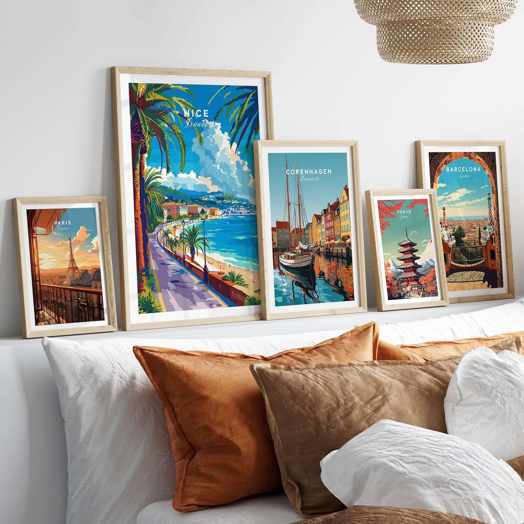 Nice Print - France travel posters showcasing stunning landscapes and cityscapes in a stylish home decor setting.