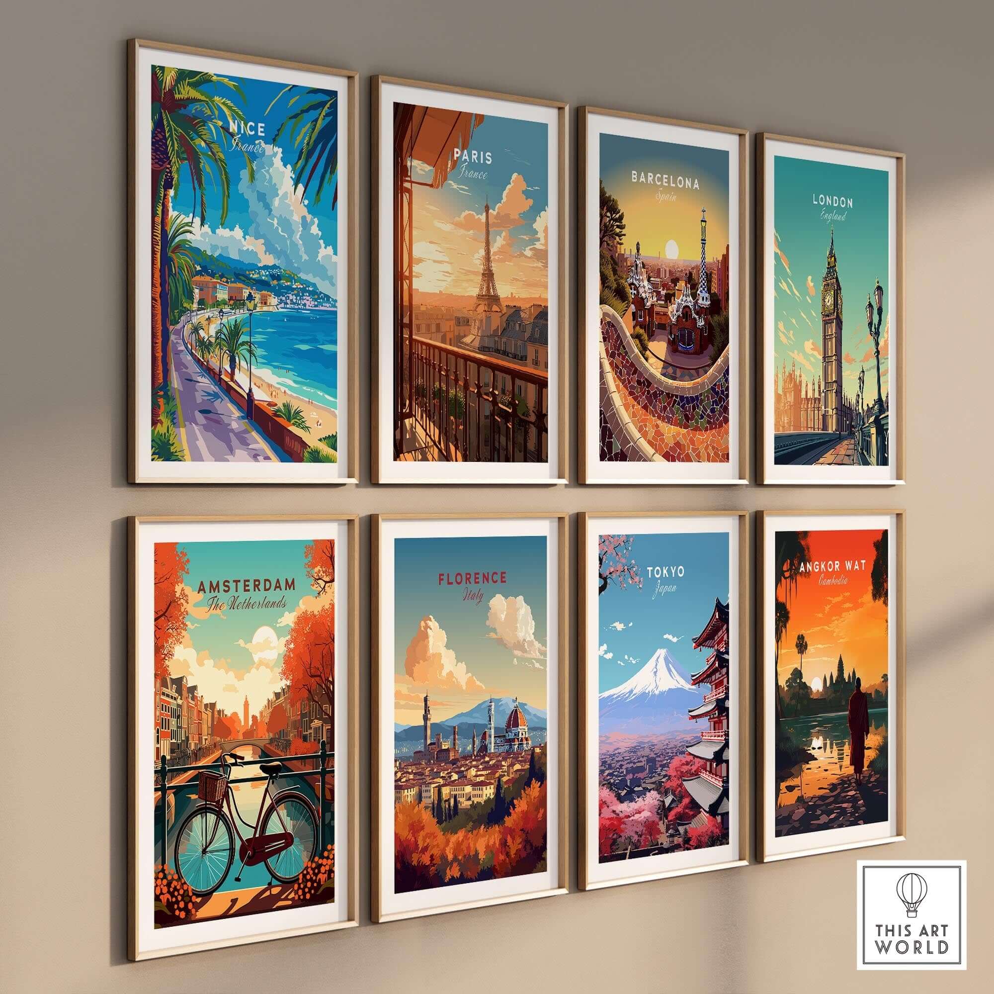 Nice Print - France collection featuring vibrant travel posters of cities like Nice, Paris, and Barcelona.