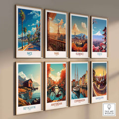 Nice Travel Poster - France displayed among other vibrant city travel posters.