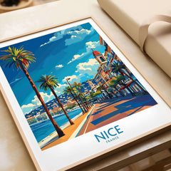 Nice Travel Poster - France showcasing vibrant colors of palm trees and French architecture.