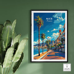 Nice Travel Print - France showcasing the vibrant Promenade des Anglais with palm trees and scenic views.