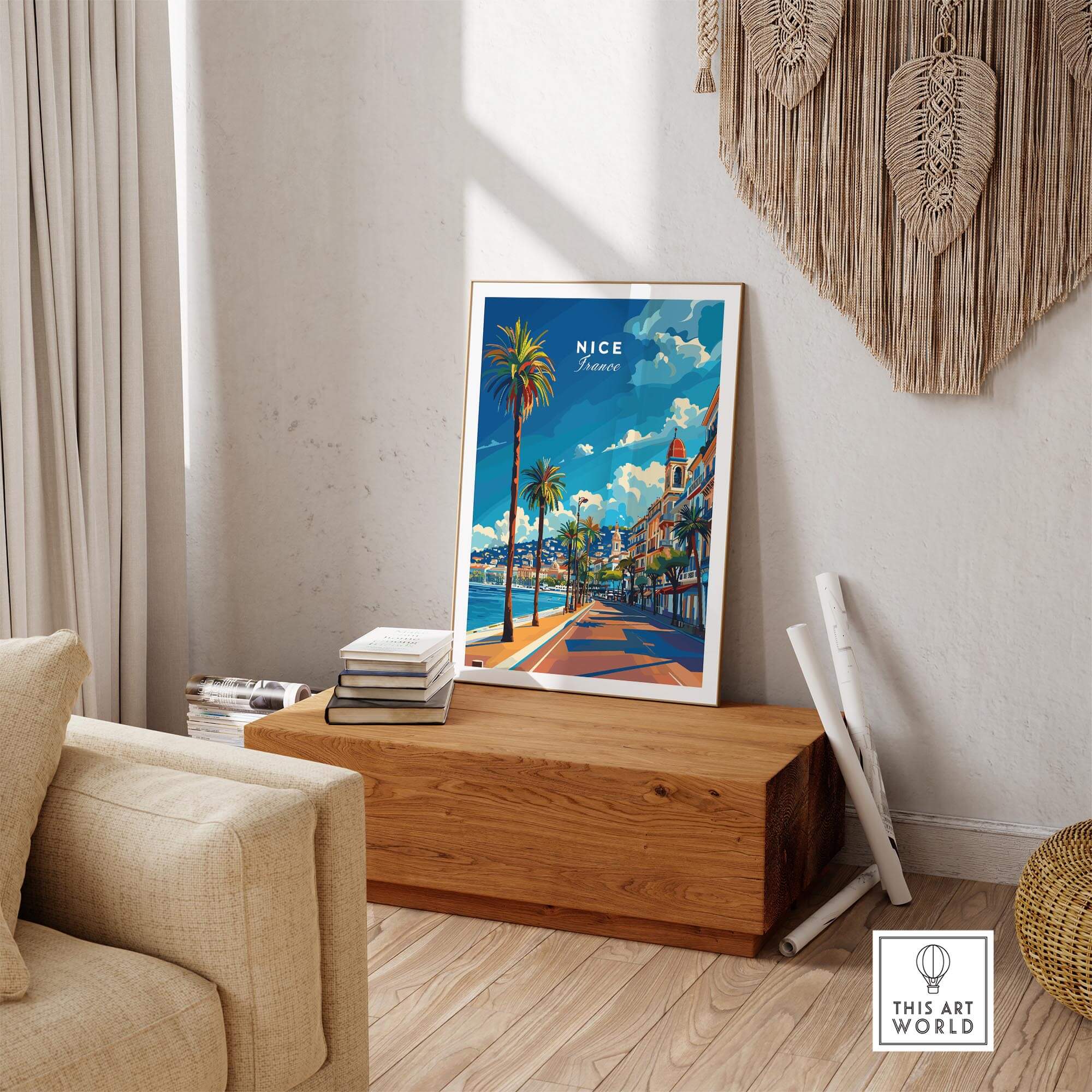 Nice Travel Print - France showcasing the Promenade des Anglais in a vibrant living space.
