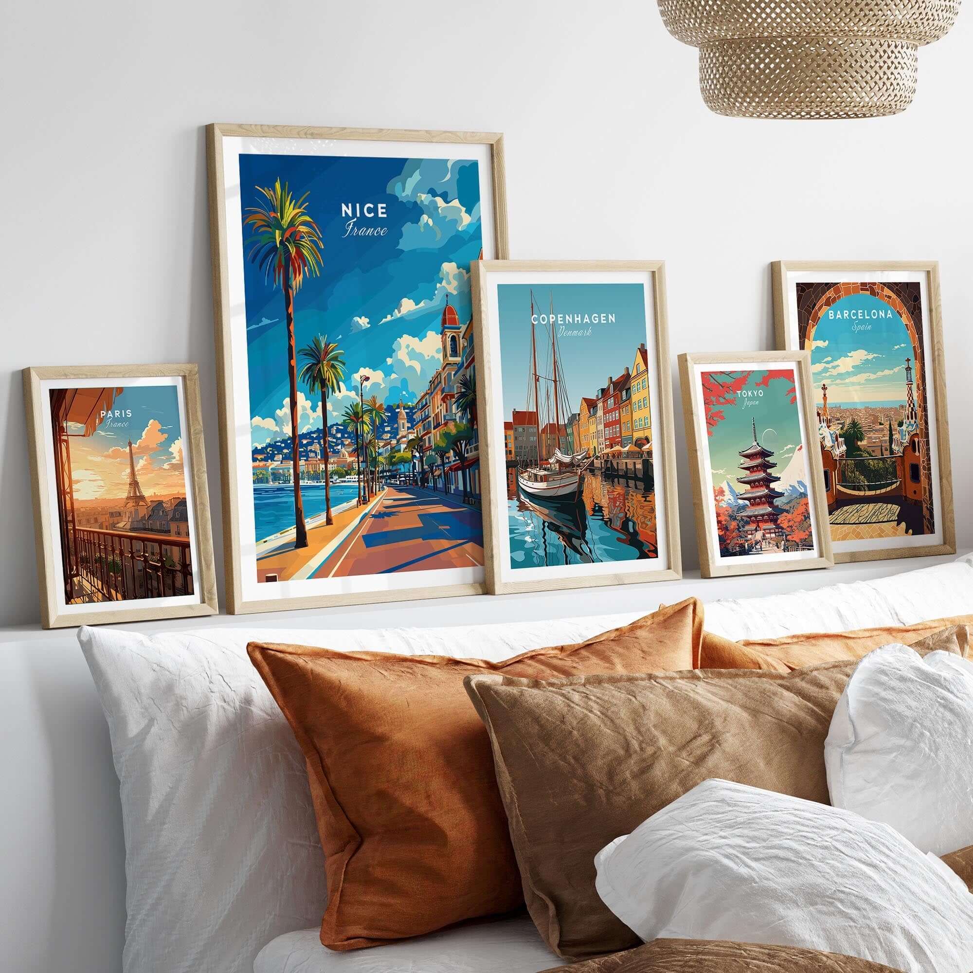 Nice Travel Print - France displayed among other travel prints on a stylish interior decor arrangement.