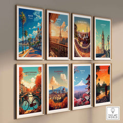 Nice Travel Print - France wall art featuring iconic cities like Nice and Paris in vibrant colors