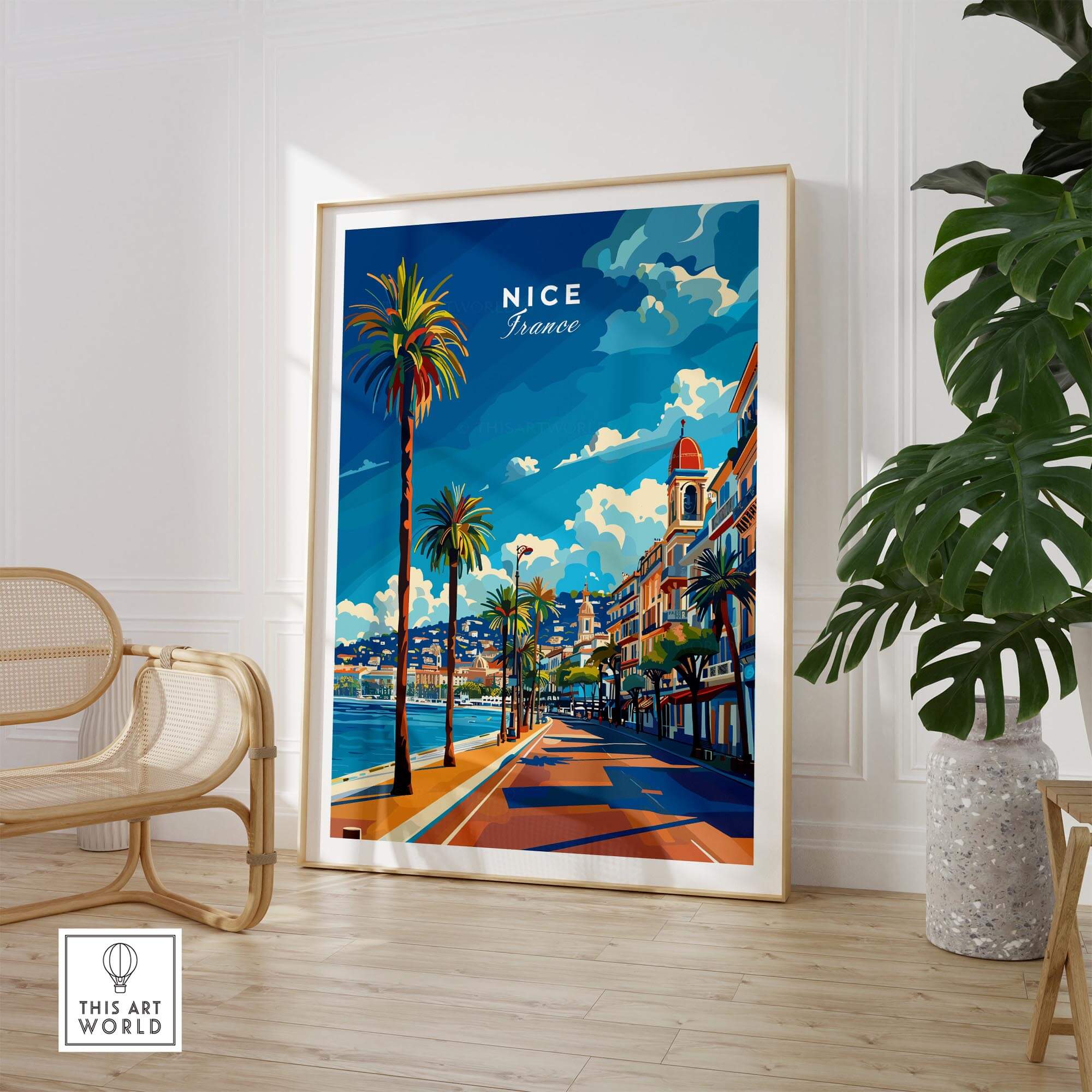 Nice Travel Print - France featuring Promenade des Anglais and Côte d'Azur scenery.