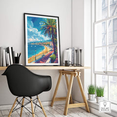 Nice Wall Art - French Riviera showcased in a stylish home office with a desk and chair.