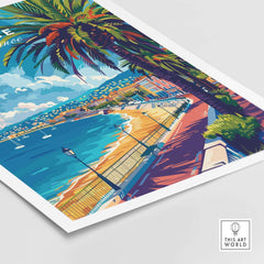 Nice Wall Art - French Riviera travel poster depicting vibrant beach scene and palm trees.