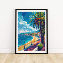 Nice Wall Art - French Riviera featuring a vibrant scene of the beach and palm trees in Nice.