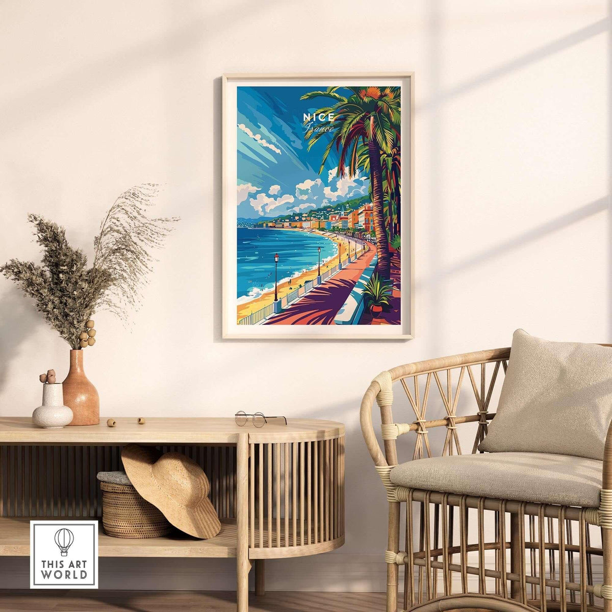 Nice Wall Art Print - France displayed in a stylish interior featuring beautiful coastal views of Nice.