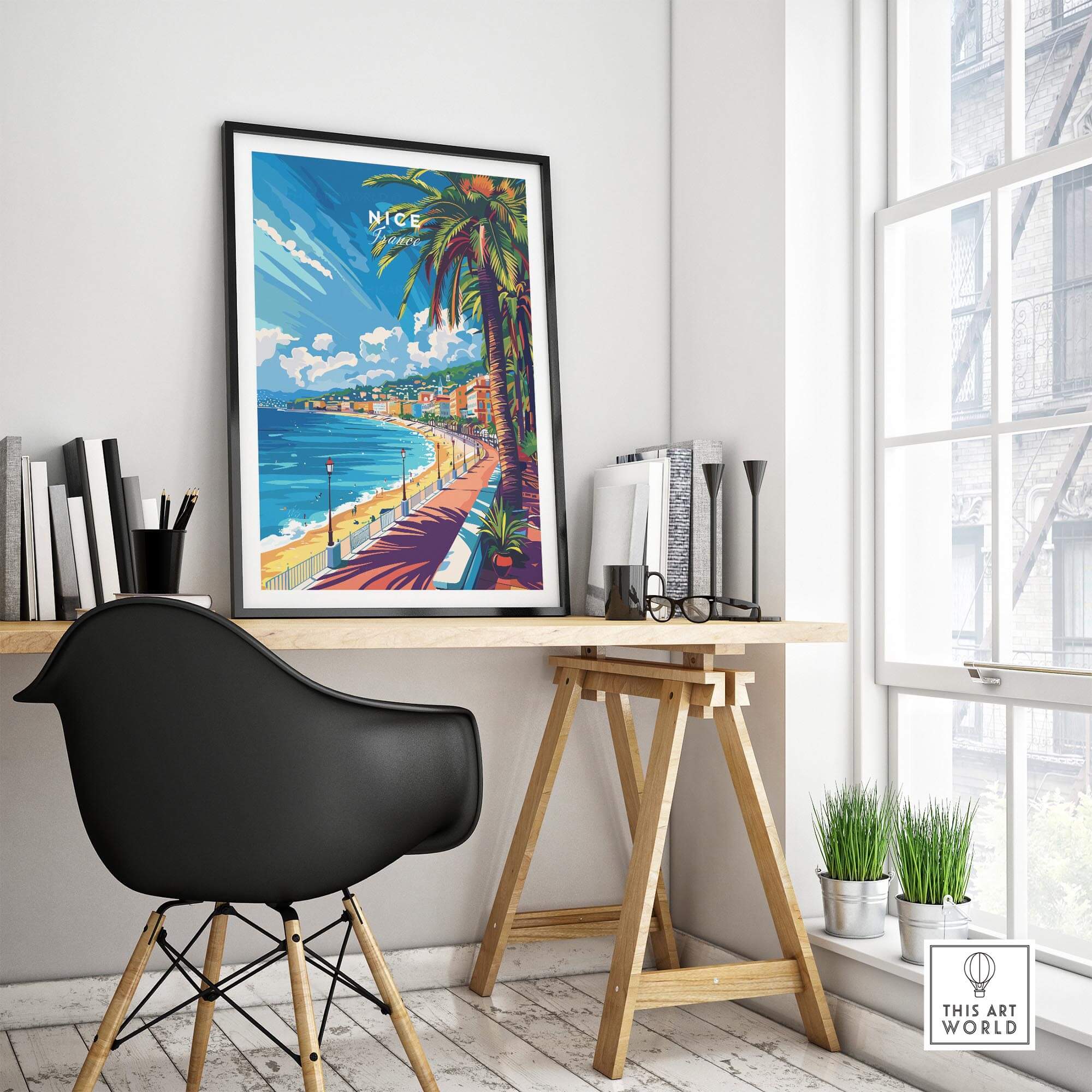 Nice Wall Art Print - France showcasing vibrant coastal scenery and elegant decor in a stylish interior setting.