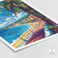 Nice Wall Art Print - France featuring vibrant colors of the South of France with palm trees and beautiful beach scenery.