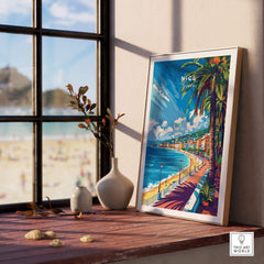Nice Wall Art Print - France displayed on a windowsill, showcasing the vibrant beauty of the South of France.