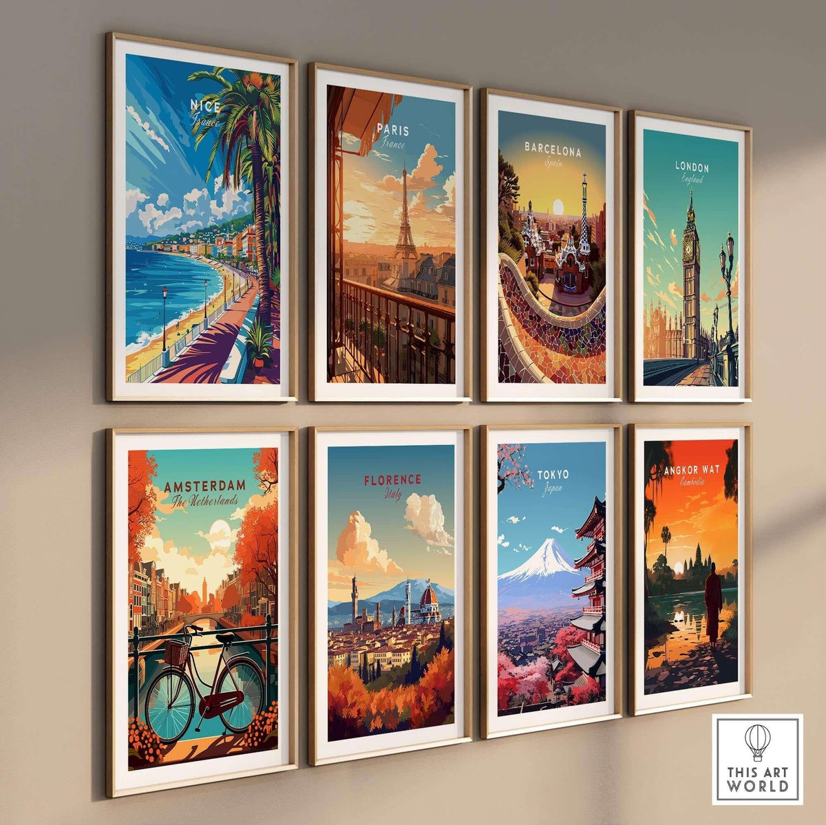 Nice Wall Art Print - France collection featuring vibrant travel posters from various cities.