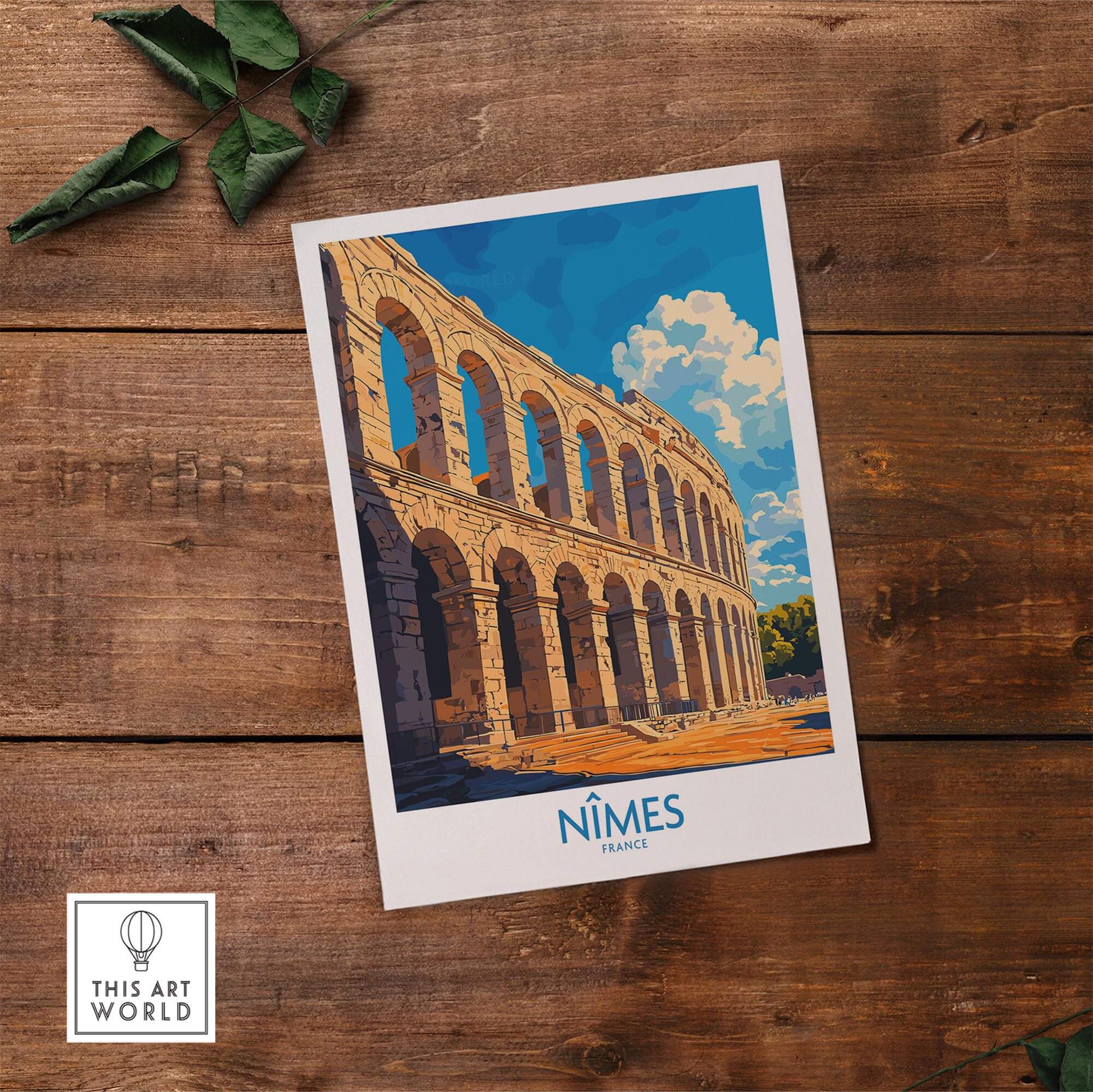 Nimes France Wall Art Print showcasing the historic architecture of Nimes, France in vibrant colors.