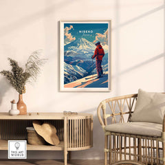 Niseko Wall Art - Scenic Japan Mountain Landscape with Skier in Cozy Living Room