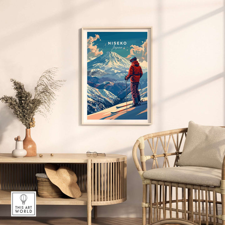 Niseko Wall Art - Scenic Japan Mountain Landscape with Skier in Cozy Living Room