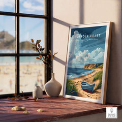 Norfolk Coast Art Print displayed in a modern interior setting, showcasing vibrant coastal scenery.