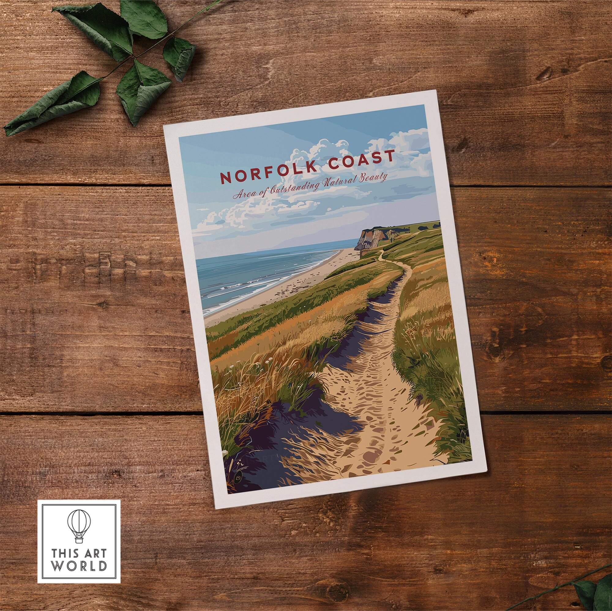 Norfolk Coast Poster showcasing a scenic coastal path and beautiful landscape for home decor.