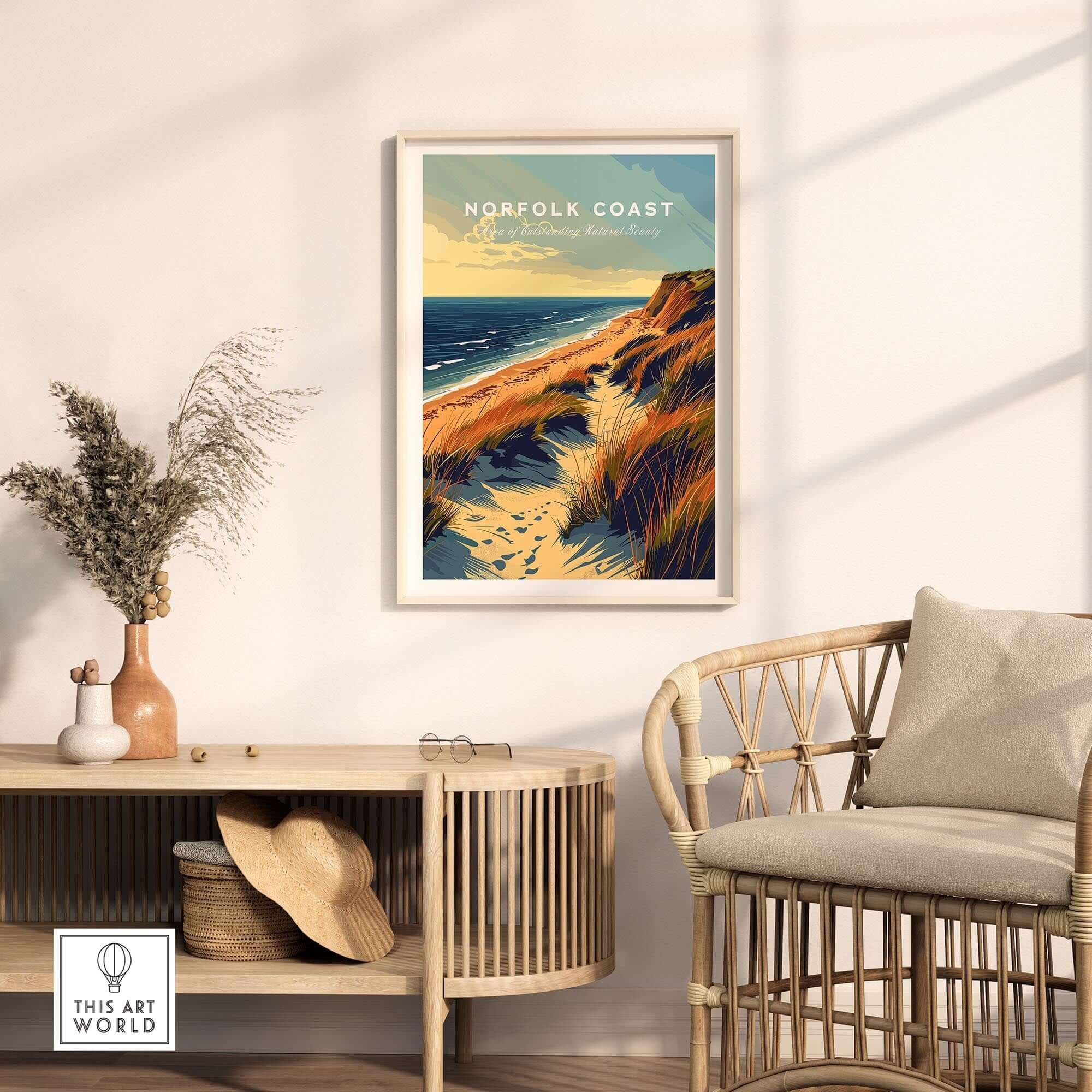 Norfolk Coast Poster Print featuring a scenic coastal view and elegant home decor.