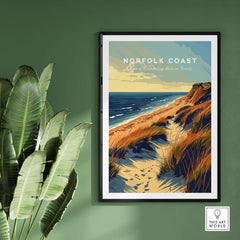 Norfolk Coast Poster Print showcasing serene coastal beauty with sandy paths and sea views.
