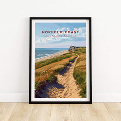 Norfolk Coast Poster showcasing a scenic path along the beach in an Area of Outstanding Natural Beauty.