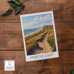 Norfolk Coast Print featuring a scenic coastal path and dramatic landscape of the Norfolk Coast Area of Outstanding Natural Beauty.
