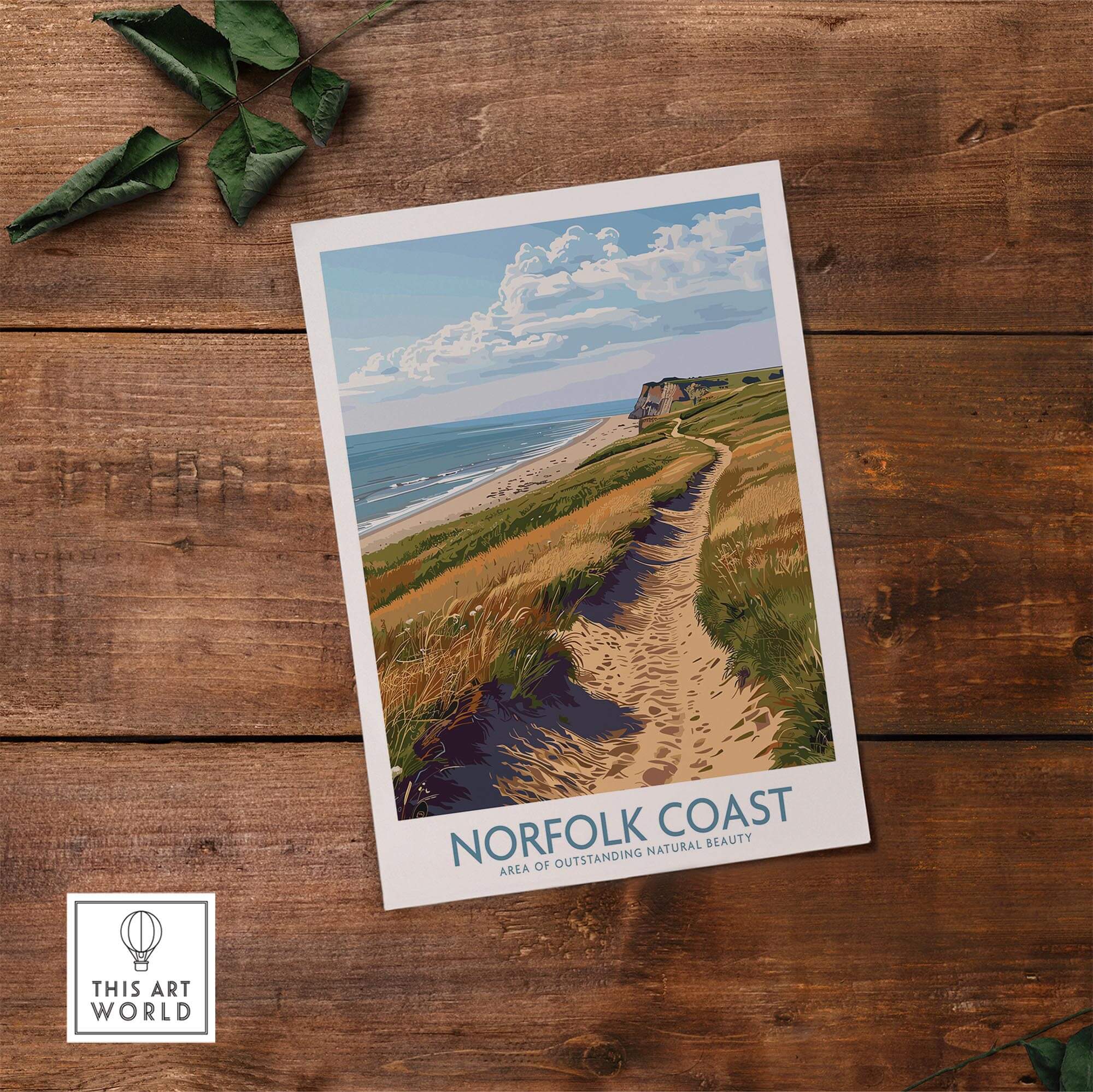 Norfolk Coast Print featuring a scenic coastal path and dramatic landscape of the Norfolk Coast Area of Outstanding Natural Beauty.