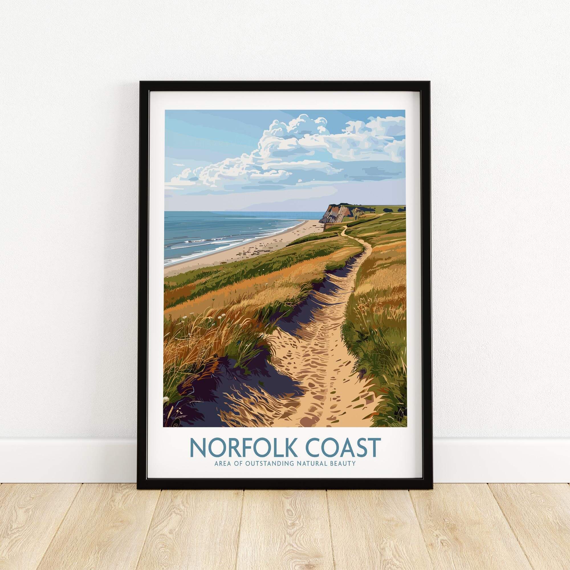 Norfolk Coast Print showcasing a scenic pathway along the beautiful coastline of Norfolk, England's Area of Outstanding Natural Beauty.