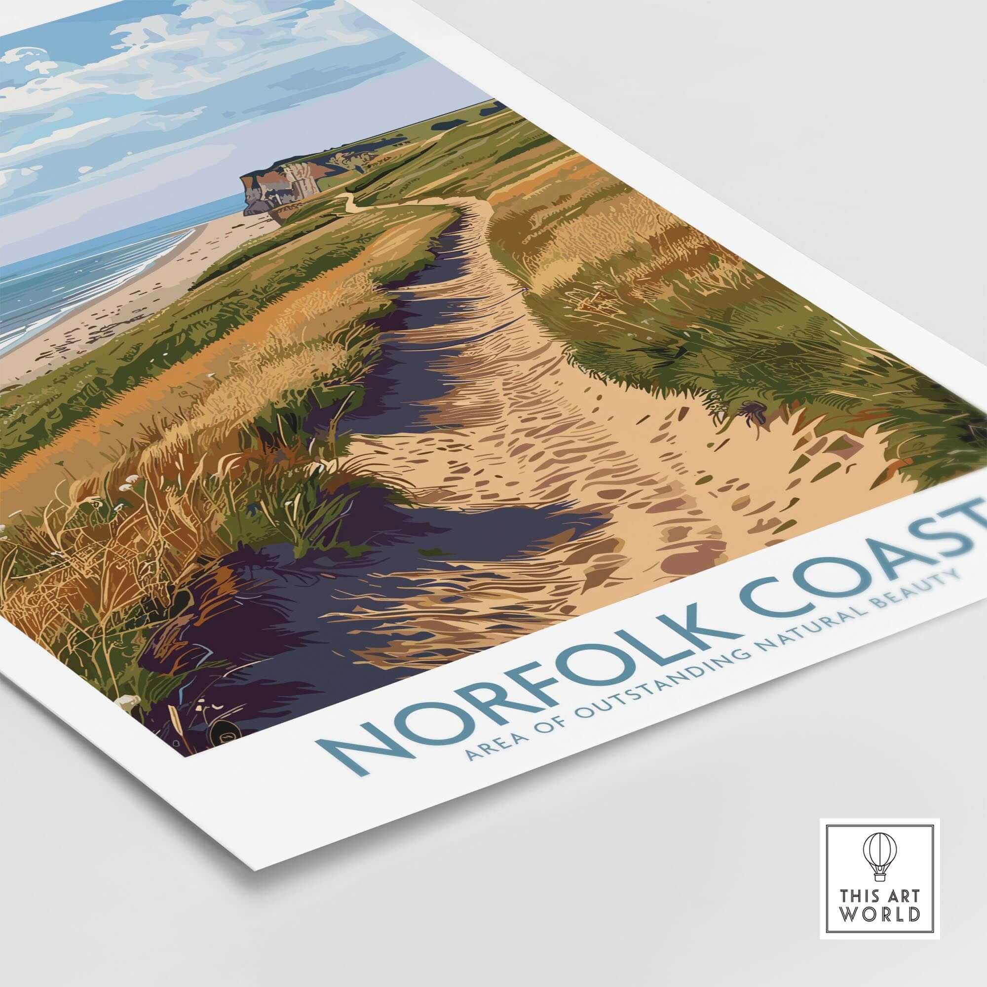 Norfolk Coast Print showcasing a serene coastal path with vibrant landscapes of England's Norfolk Coast.