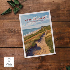 Norfolk Coast Travel Poster showcasing stunning coastal landscapes and charming views of the Norfolk coastline.
