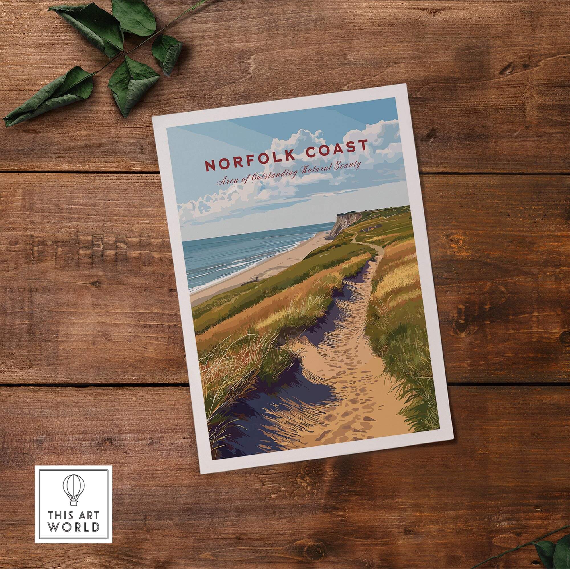 Norfolk Coast Travel Poster showcasing stunning coastal landscapes and charming views of the Norfolk coastline.