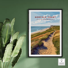 Norfolk Coast Travel Poster showcasing stunning coastal views and scenic landscapes in a stylish frame.