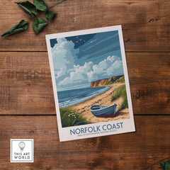 Norfolk Coast Wall Art print showcasing serene coastal landscape and boat on the beach.