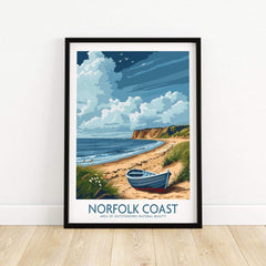 Norfolk Coast Wall Art showcasing serene beach, clouds, and iconic boat in a natural beauty landscape.