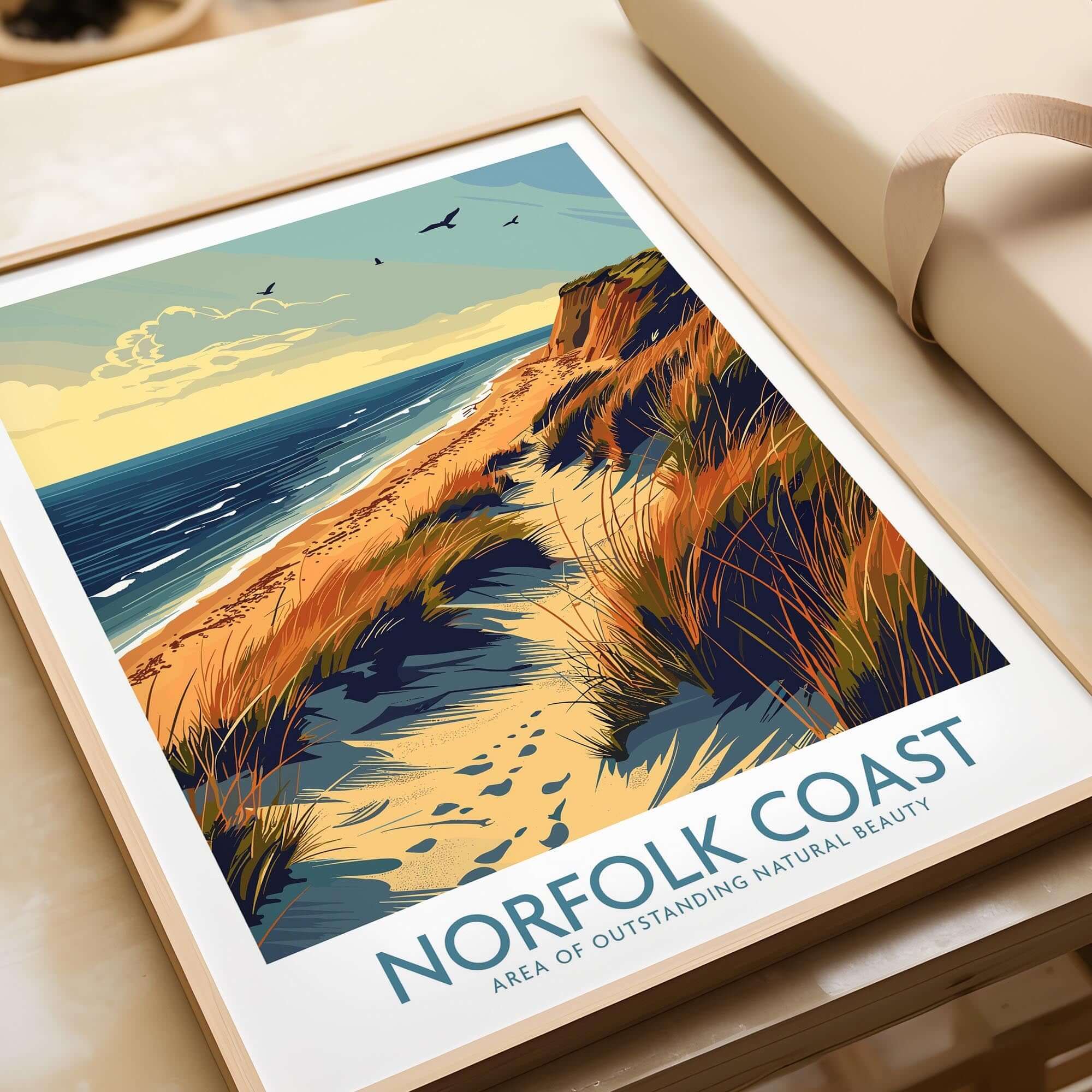 Norfolk Coast Wall Art Print showcasing serene coastal landscapes and nature's beauty in vibrant colors.