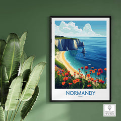 Normandy Poster France featuring the stunning coastal scenery and vibrant flowers of Normandy.