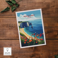 Normandy Print France showcasing the stunning coastline and vibrant flowers of Normandy, perfect wall art.