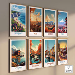 Normandy Travel Poster featuring beautiful coastal views and vibrant flowers, perfect for wall art decor.