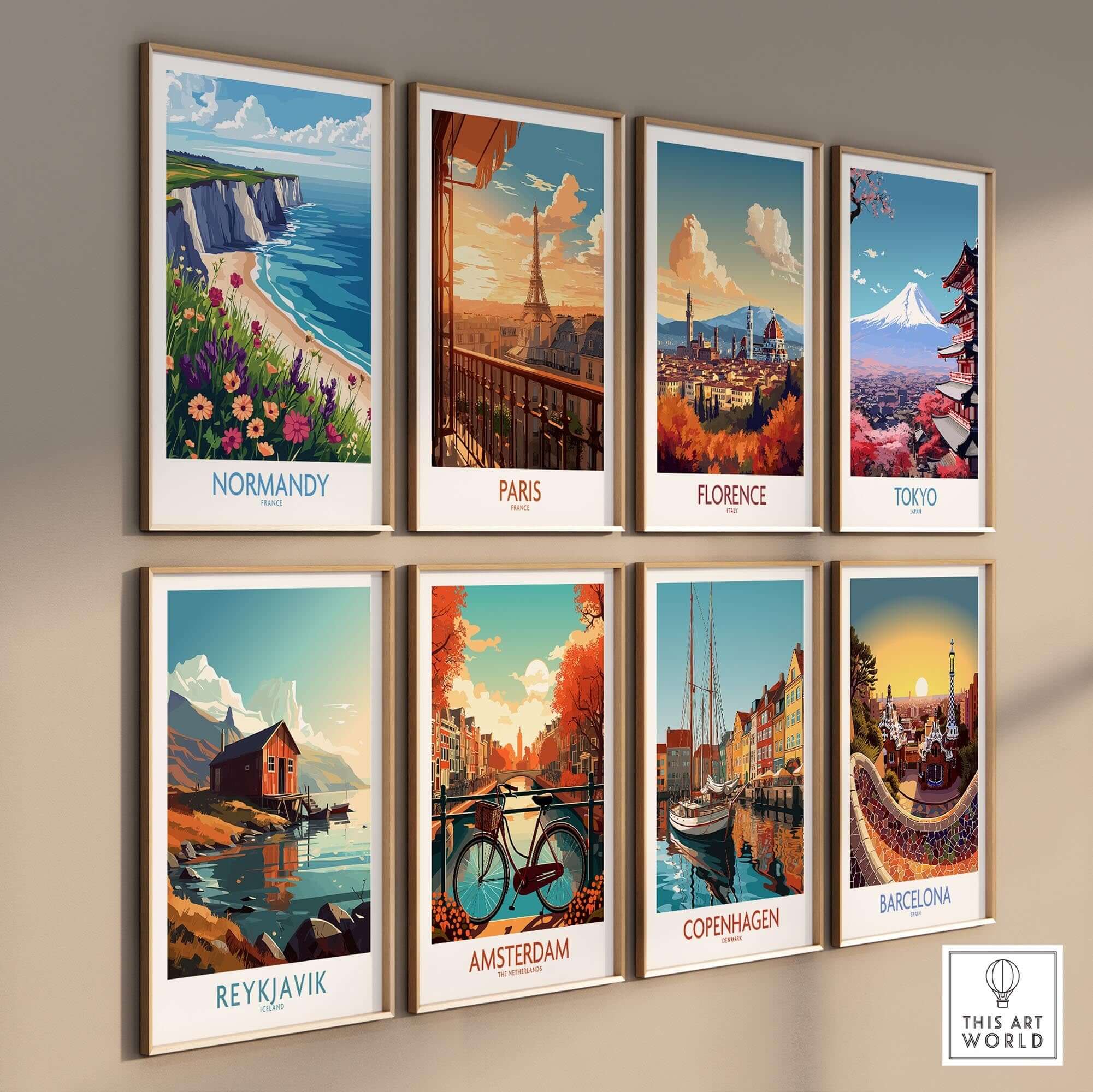 Normandy Travel Poster featuring beautiful coastal views and vibrant flowers, perfect for wall art decor.