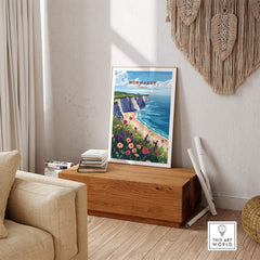 Normandy Travel Print showcasing the coastal beauty of France, perfect for travel lovers and home decor.