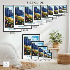 Normandy Wall Art Poster size guide showcasing various dimensions for home decor options.