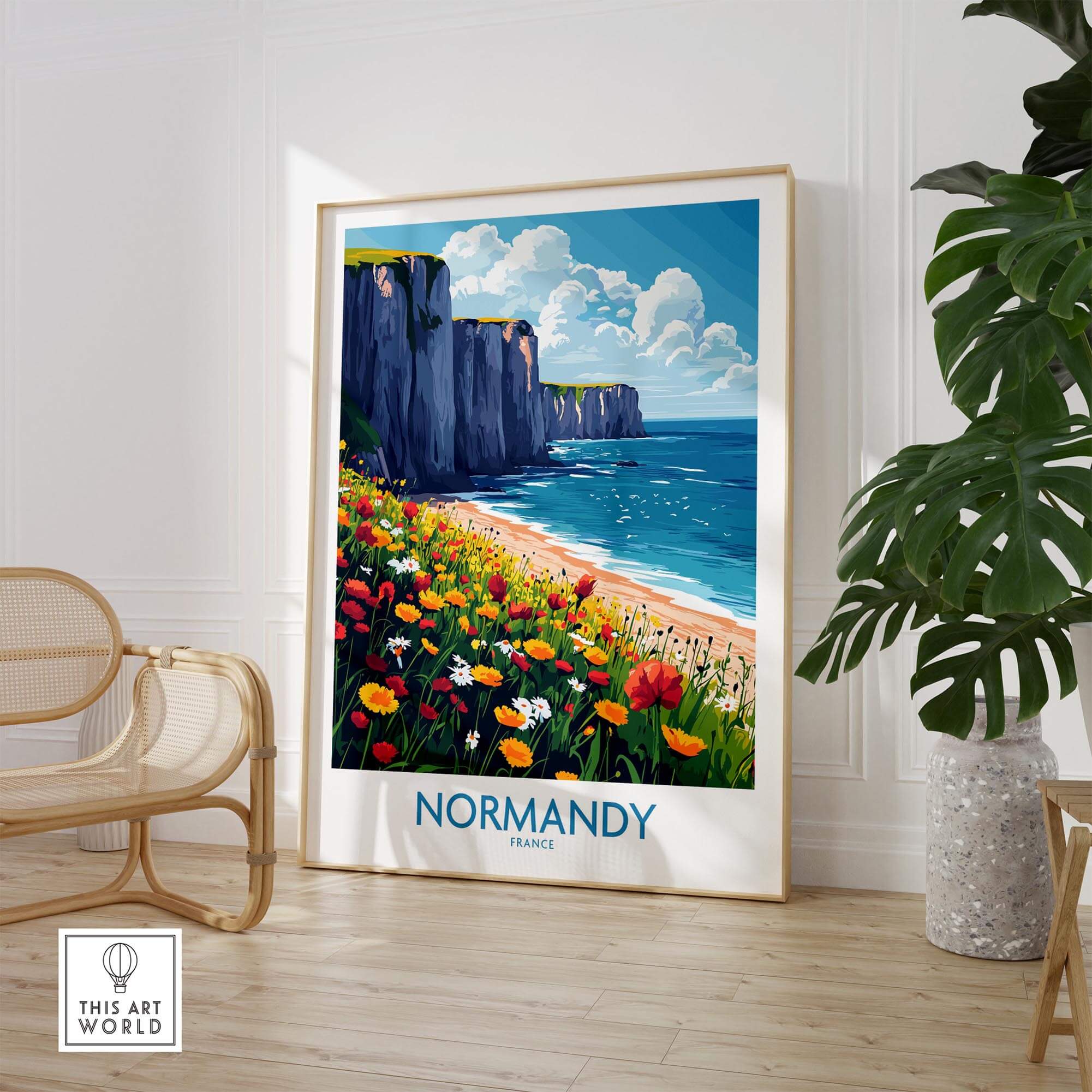 Normandy Wall Art Poster featuring a stunning coastal landscape in Normandy, France, perfect for home decor.
