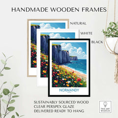 Normandy Wall Art Poster displayed in handmade wooden frames in natural, white, and black options.