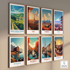 North Wessex Downs Art Print showcased in a beautiful gallery wall featuring iconic global destinations.