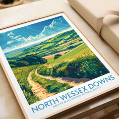North Wessex Downs Art Print showcasing beautiful English countryside scenery and lush greenery.